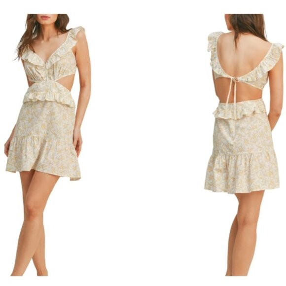 Lush Dresses & Skirts - Lush Floral Print Tie Back Dress Yellow Floral S BROKEN ZIPPER